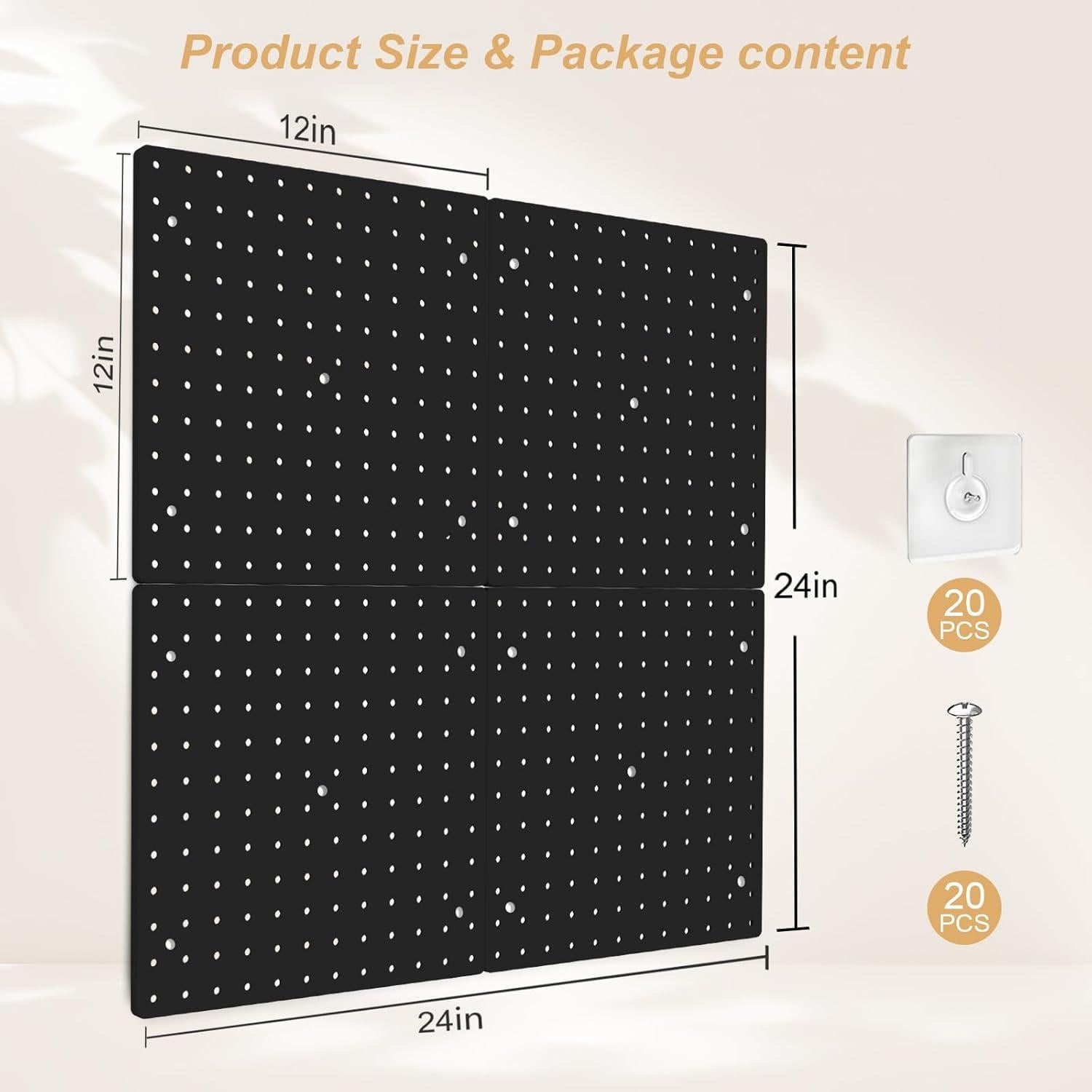 FZK Pegboard Negro 4 Piezas 30.48x30.48 cm Organizador Pared