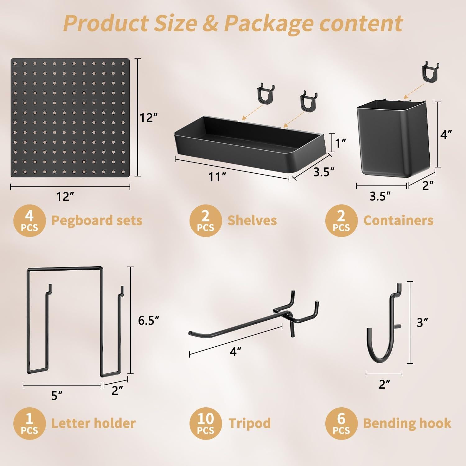 Tablero de Clavos FZK 4 Piezas Negro 30.48cm Organizador Pared