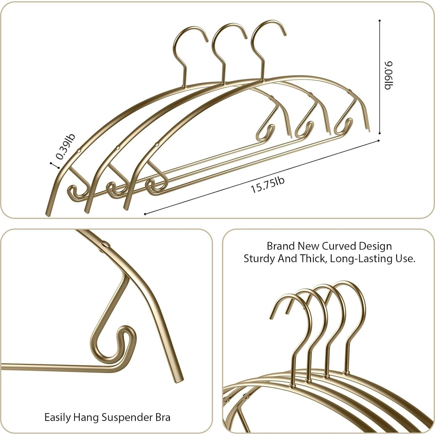 Paquete de 10 perchas de aluminio VWV color champán 40 cm