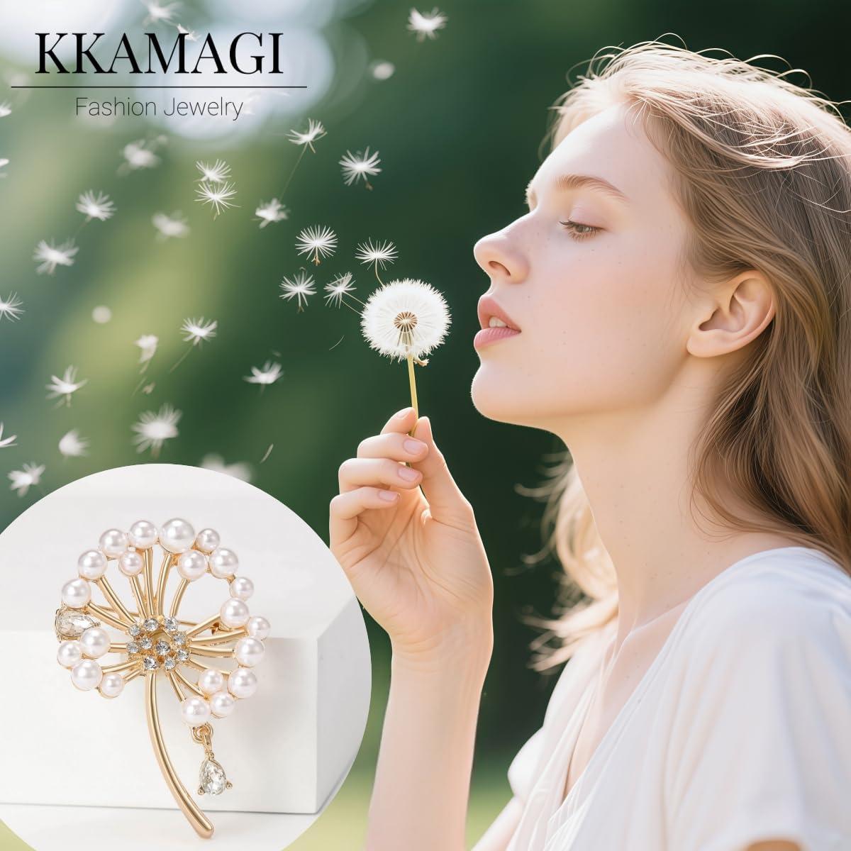 Broche de Diente de León Dorado KKAMAGI para Mujeres 5.1x3.5cm