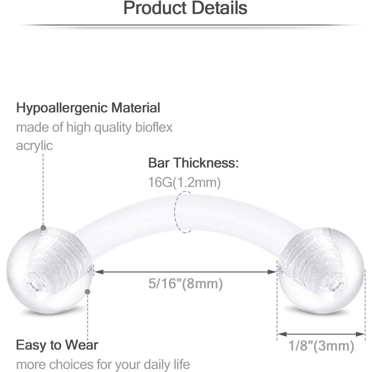 Joyería de Piercing de Ceja FECTAS 24 Piezas 16G Hipoalergénica