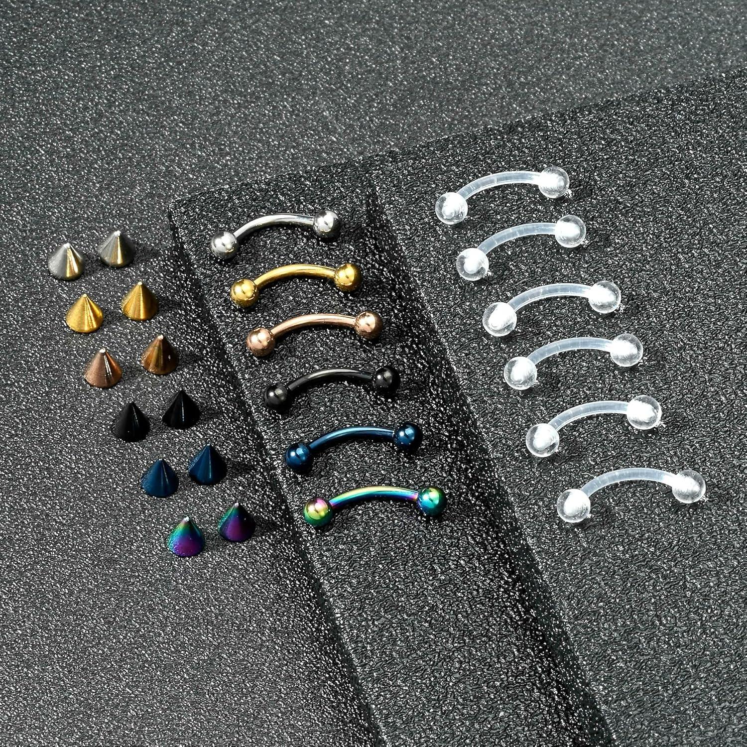 Joyería de Piercing de Ceja FECTAS 24 Piezas 16G Hipoalergénica