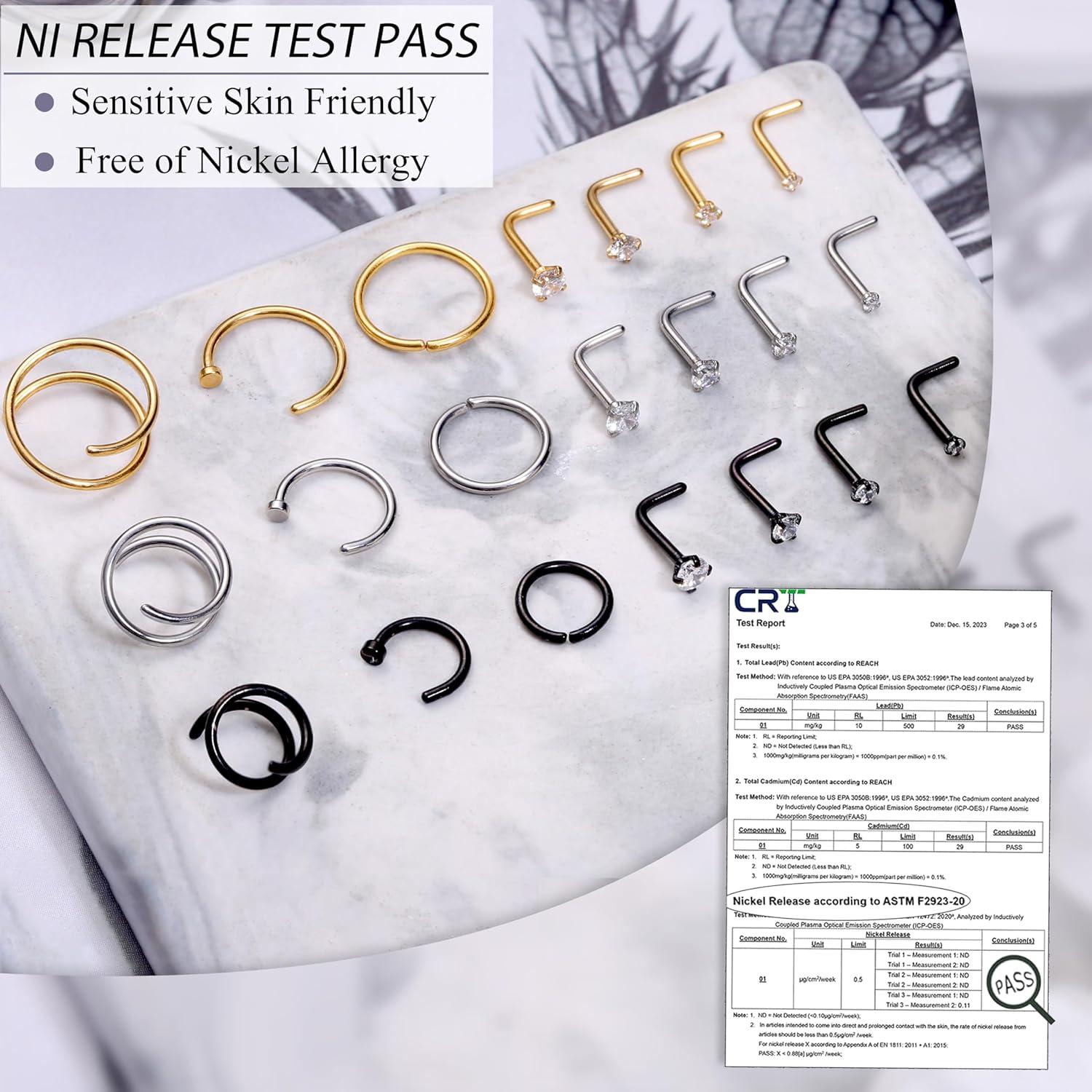 Conjunto 21 Aros Nasales LOYALLOOK - Acero Quirúrgico 316L 18G