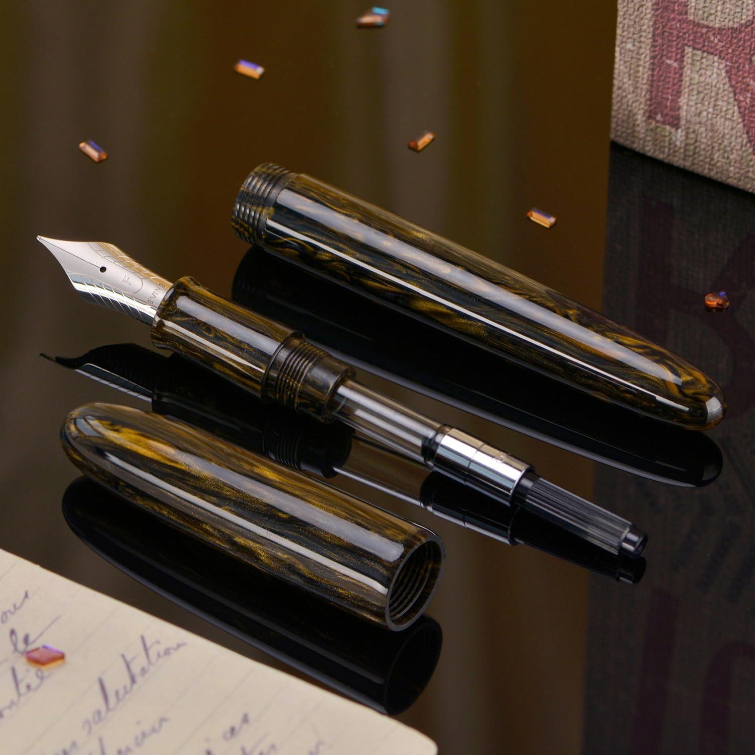 Pluma Fuente Asvine C80 #8 Punta Media Resina Marrón Dorado