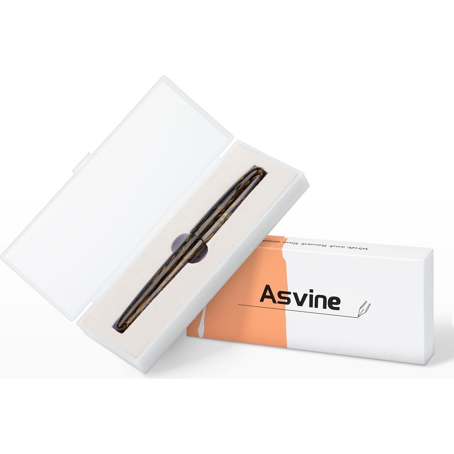 Pluma Fuente Asvine C80 #8 Punta Media Resina Marrón Dorado