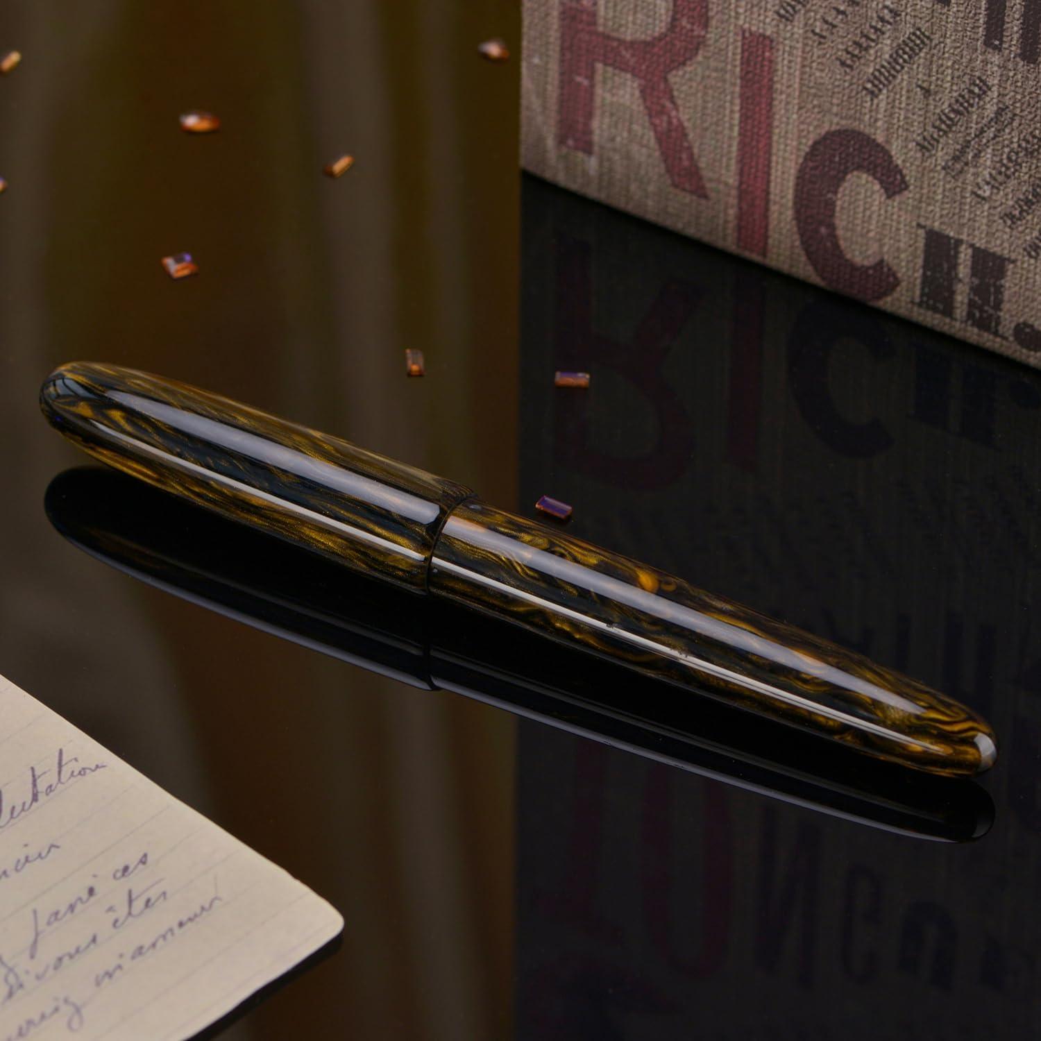 Pluma Fuente Asvine C80 #8 Punta Media Resina Marrón Dorado