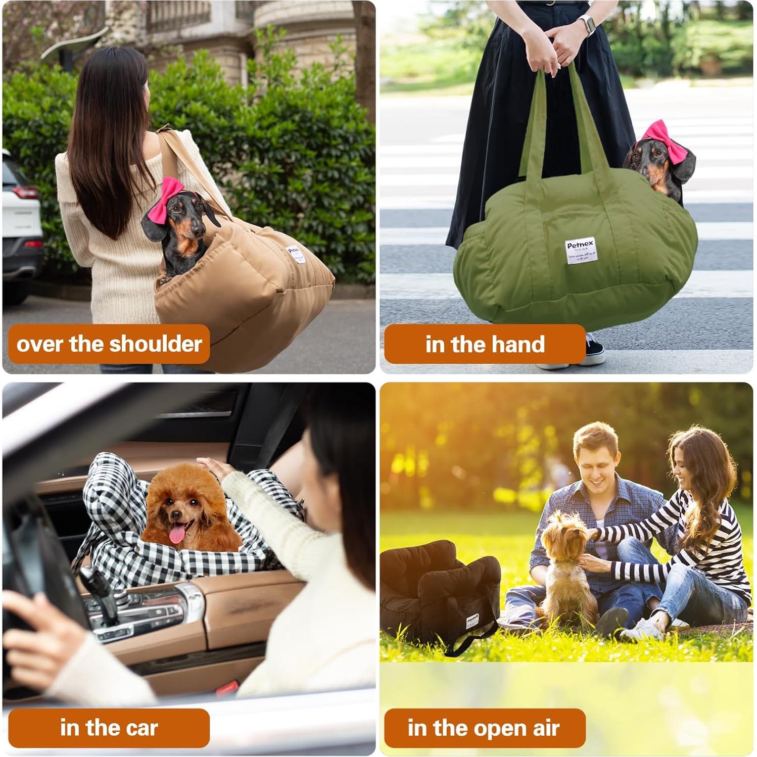 Asiento de Coche para Perros Pequeños Petnex Verde Militar