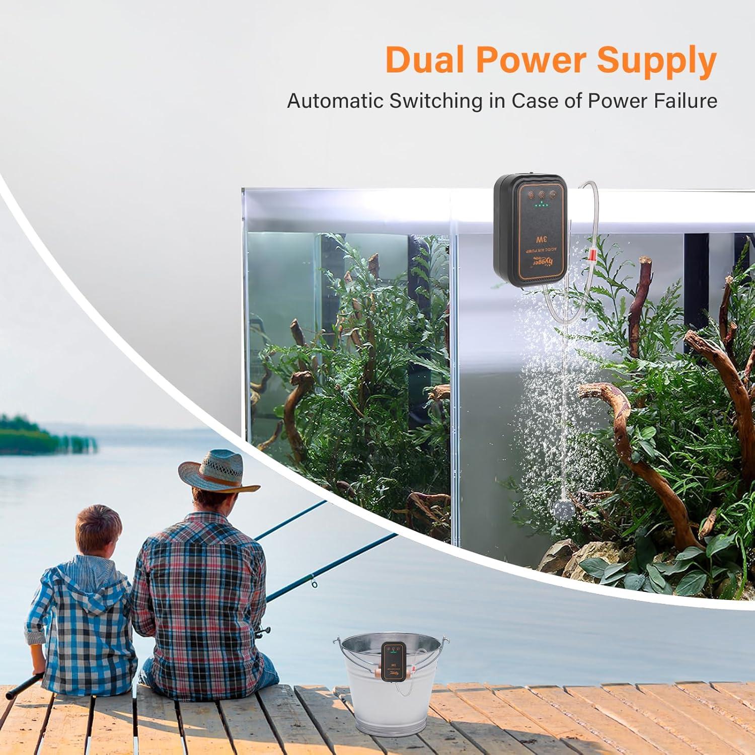 Bomba de aire recargable Hygger para acuario 1.5W hasta 125L