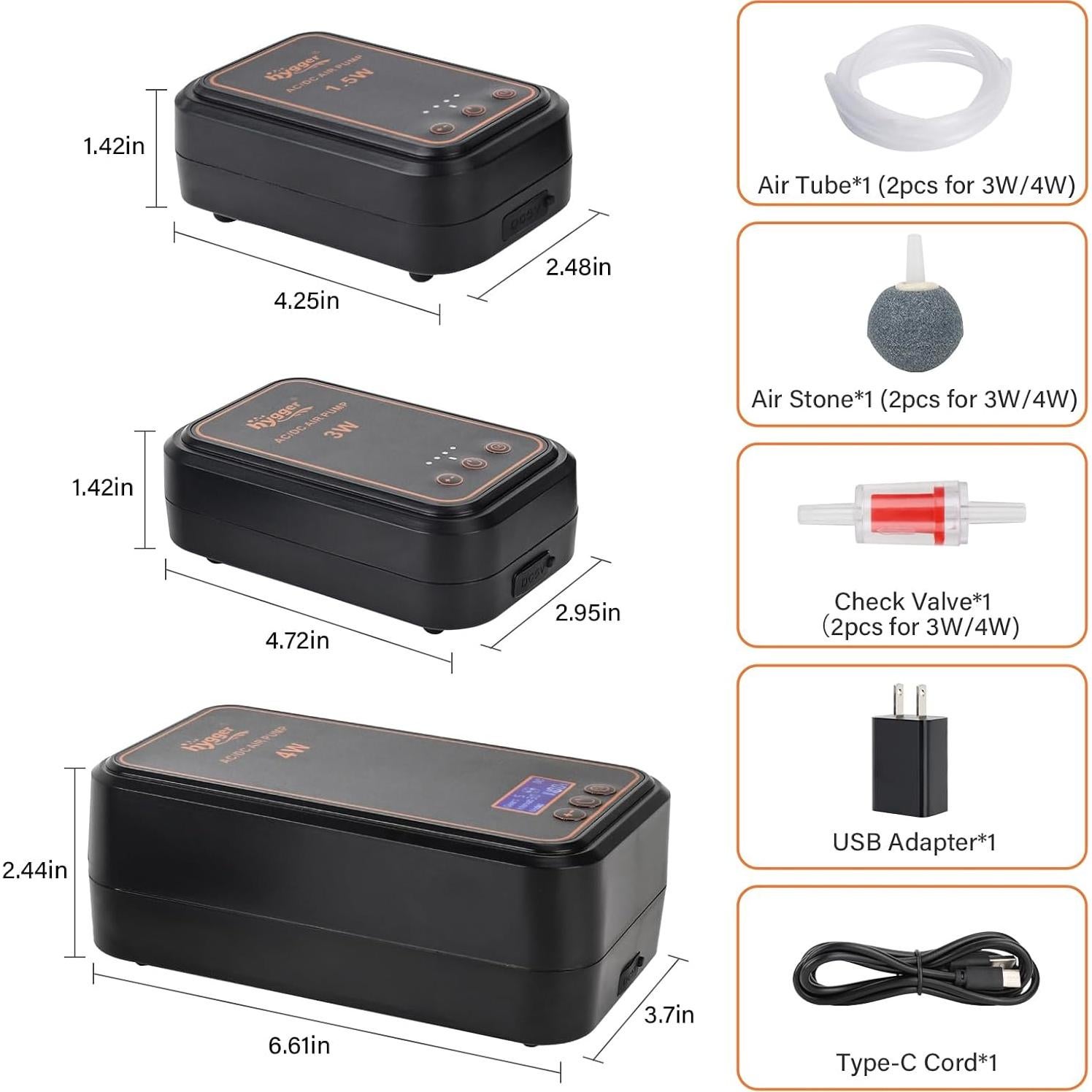 Bomba de aire recargable Hygger para acuario 1.5W hasta 125L