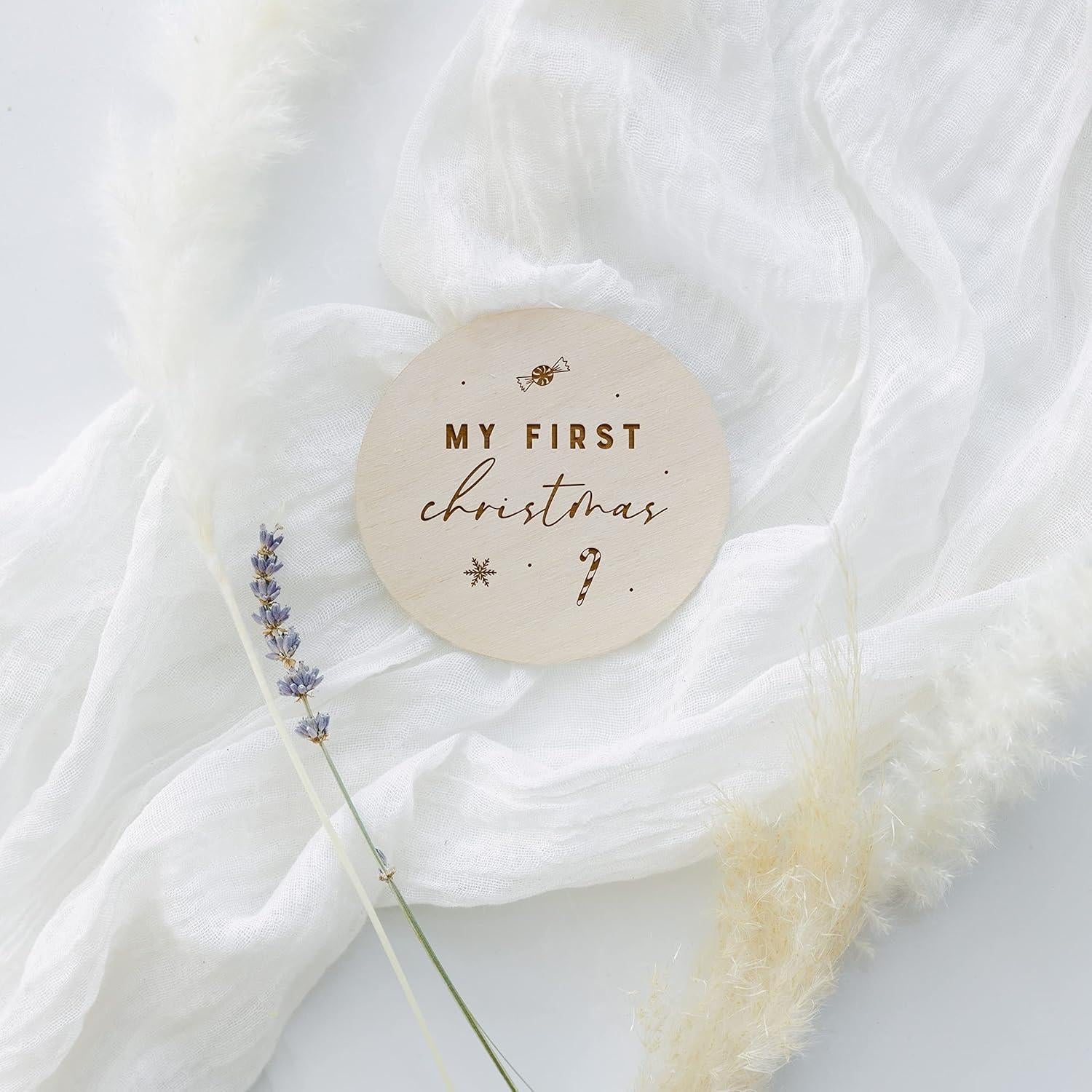 Tarjetas de Hito de Madera Mi Primer Navidad - Algodón y Lona