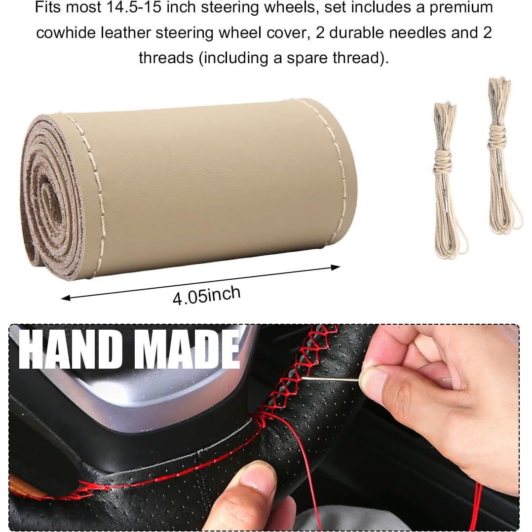 Cubierta de Volante de Cuero Genuino Gasedin 38.1 cm Beige