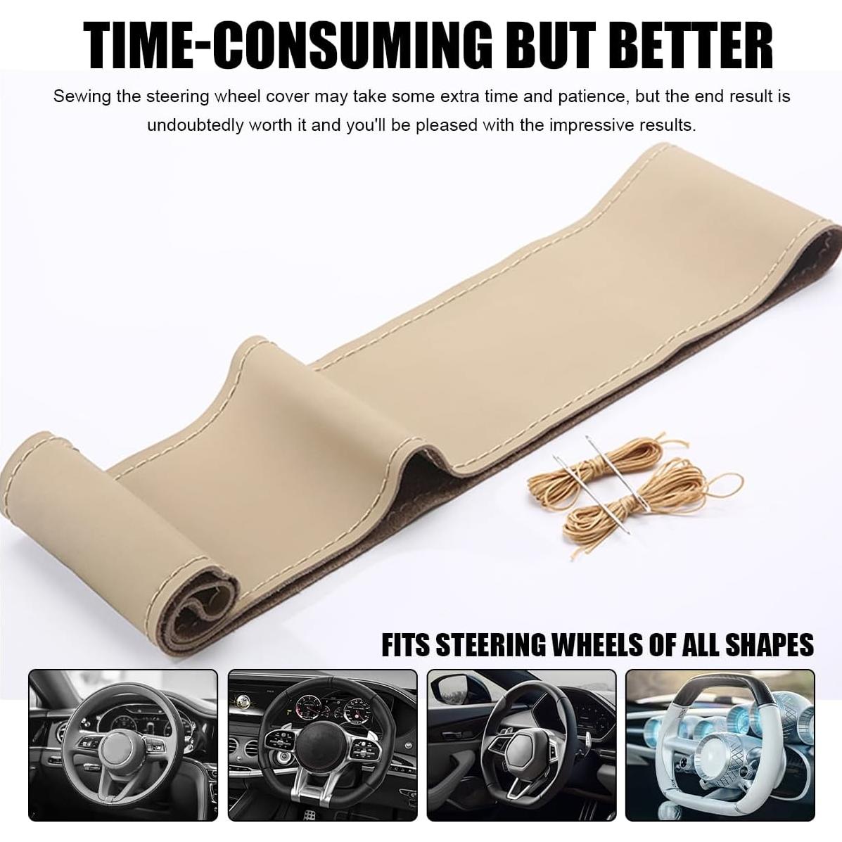 Cubierta de Volante de Cuero Genuino Gasedin 38.1 cm Beige