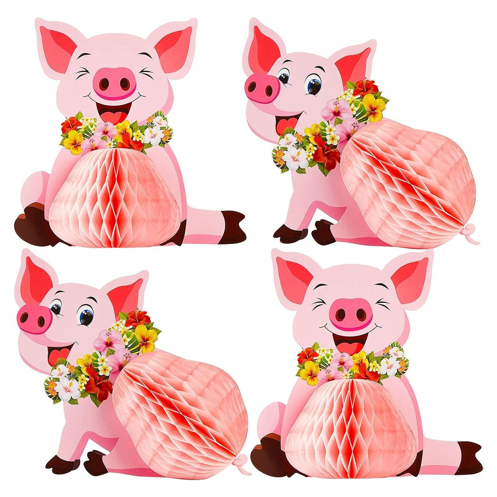 Centros de Mesa Luau Cerdo Rosa Zonon - 4 Piezas Decorativas