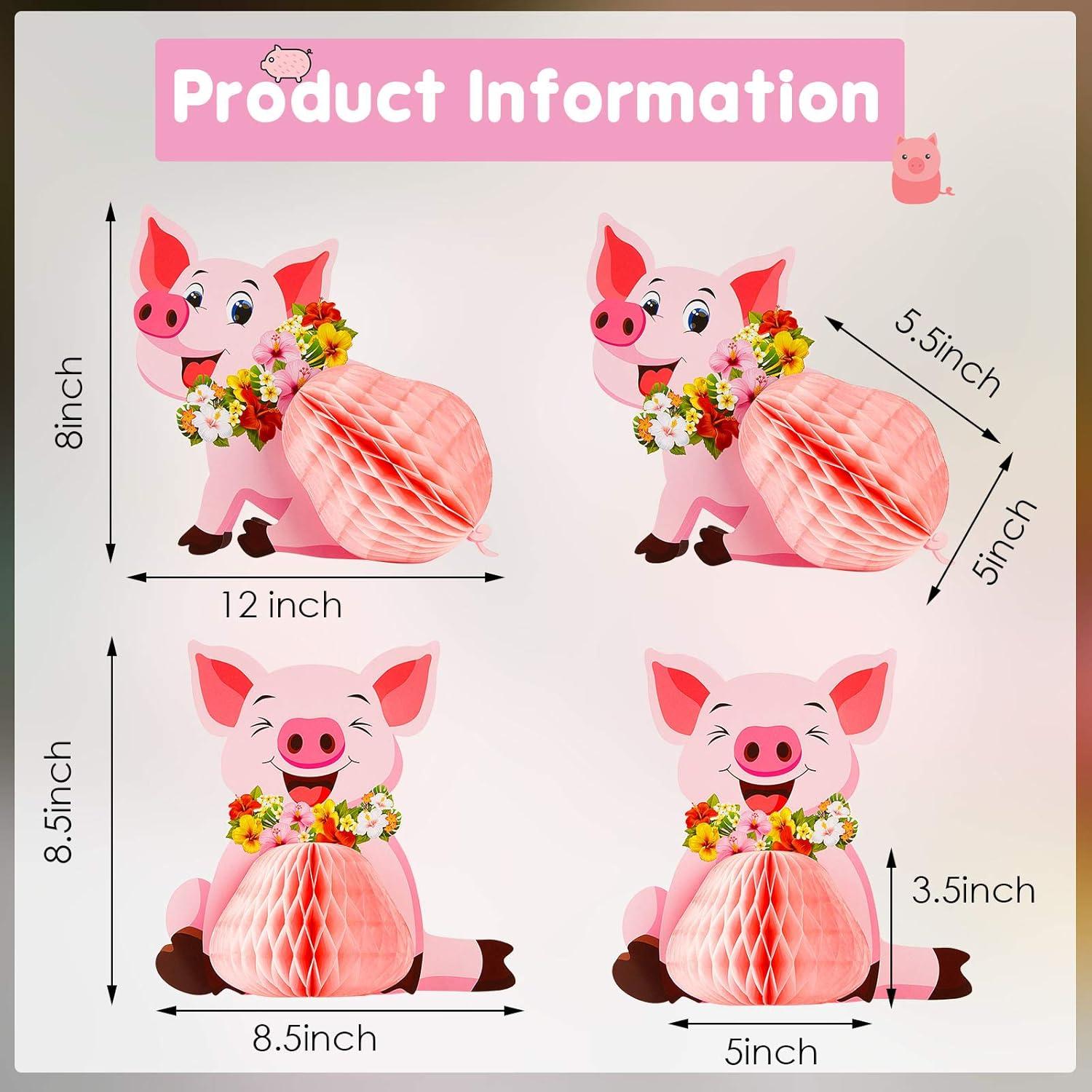 Centros de Mesa Luau Cerdo Rosa Zonon - 4 Piezas Decorativas