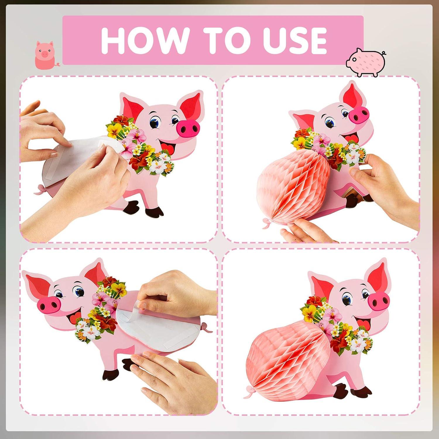 Centros de Mesa Luau Cerdo Rosa Zonon - 4 Piezas Decorativas