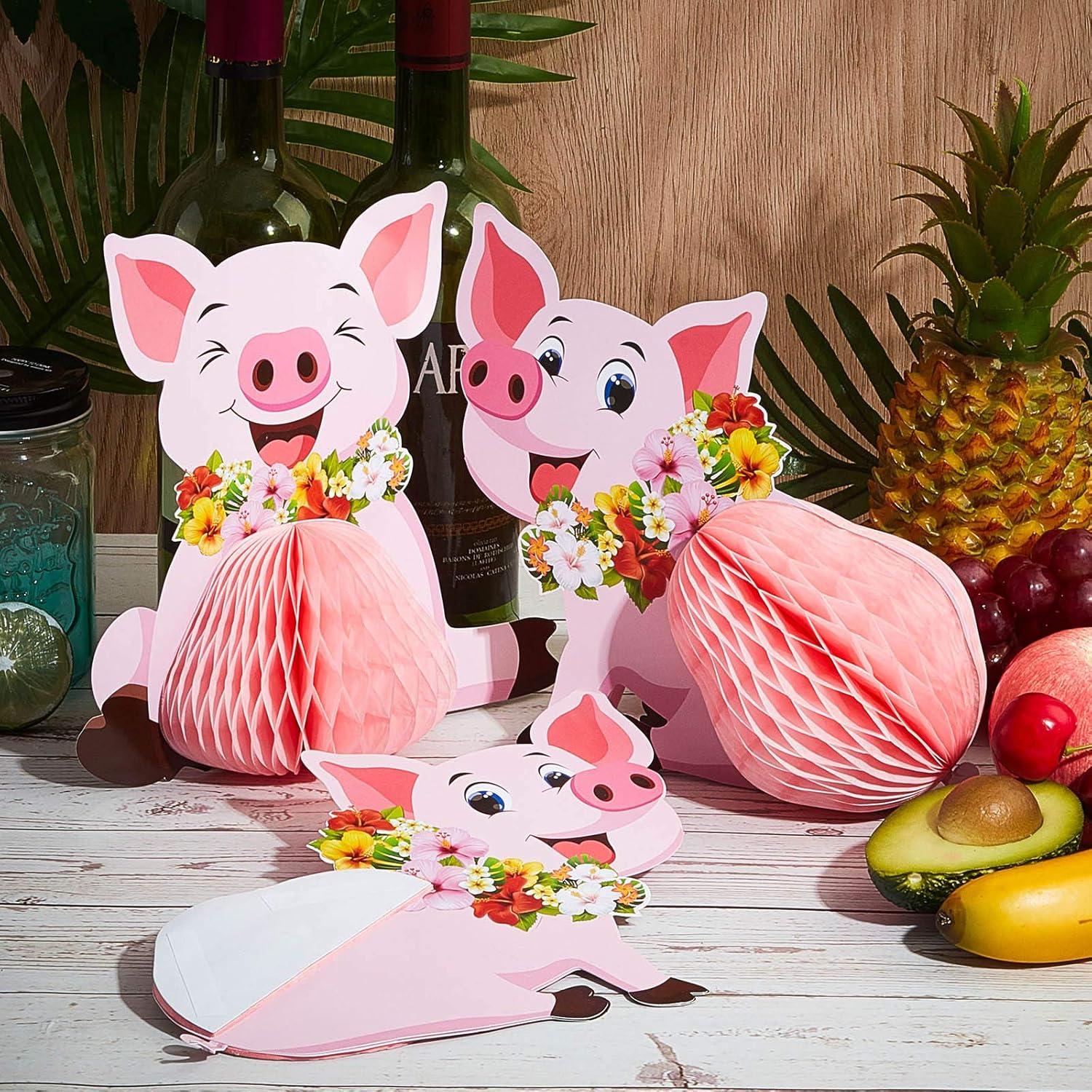 Centros de Mesa Luau Cerdo Rosa Zonon - 4 Piezas Decorativas