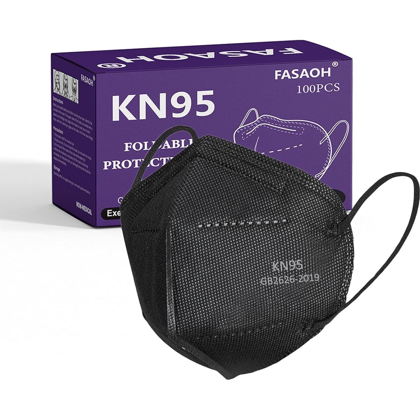 Mascarillas KN95 Negras 100 PCS 5 Capas Transpirables