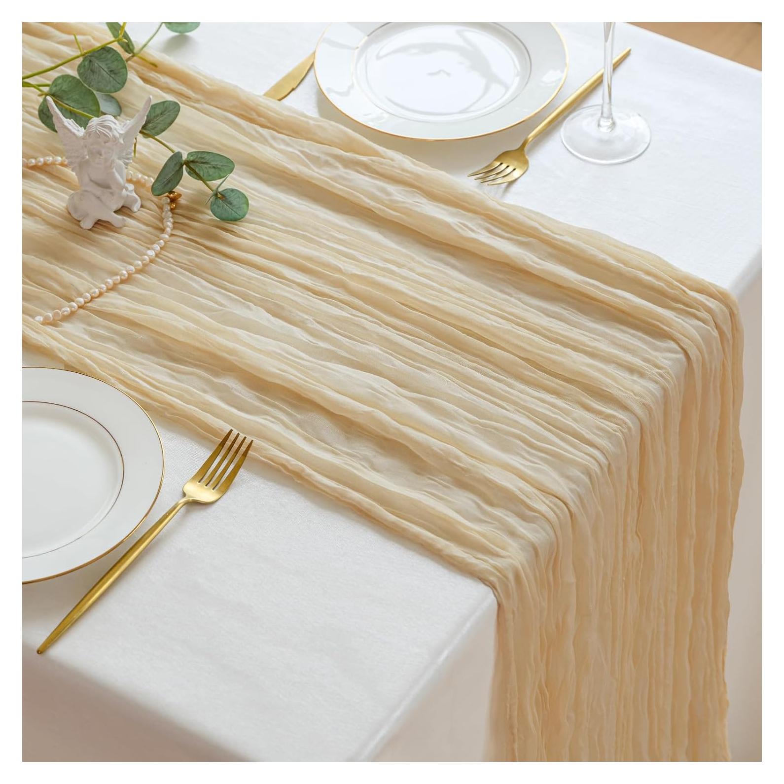 Caminito de Mesa de Gasa Beige Jugbey 3.05 m para Bodas y Fiestas