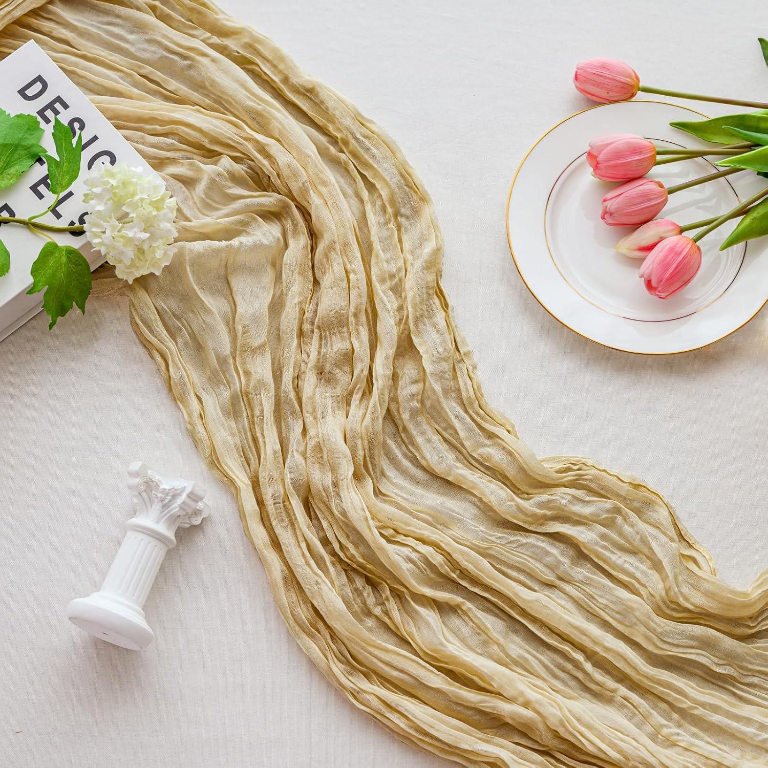 Caminito de Mesa de Gasa Beige Jugbey 3.05 m para Bodas y Fiestas