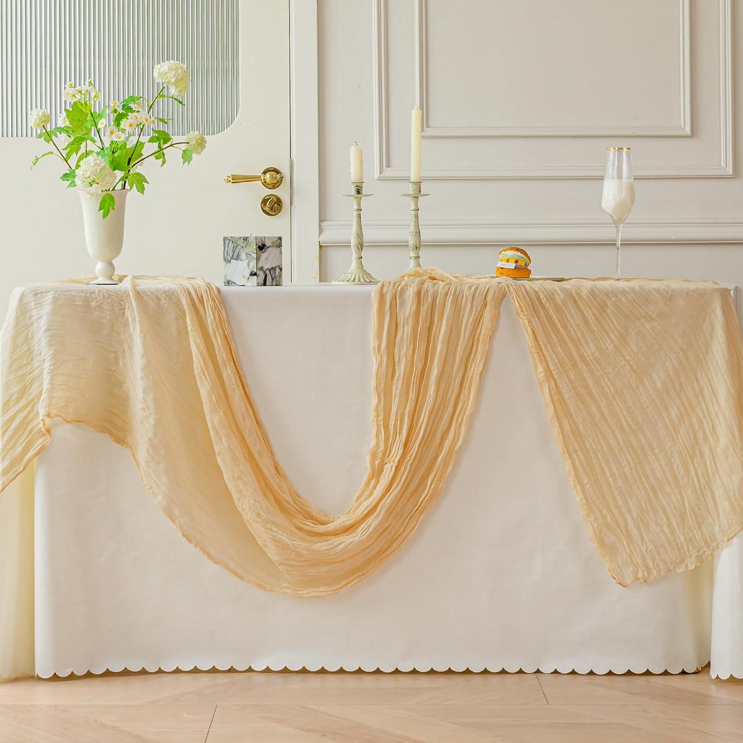 Caminito de Mesa de Gasa Beige Jugbey 3.05 m para Bodas y Fiestas