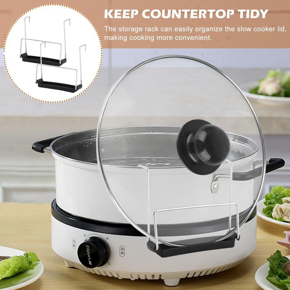 Soporte para tapa de olla de cocción lenta EMVANV, 2 piezas, acero inoxidable y silicona