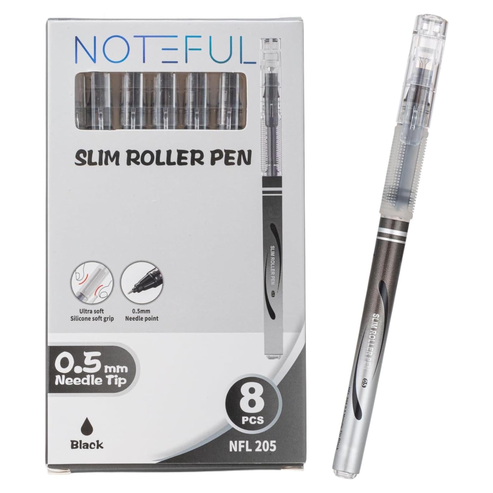 Bolígrafos Roller Ball Noteful 0.5mm Negro - Paquete de 8