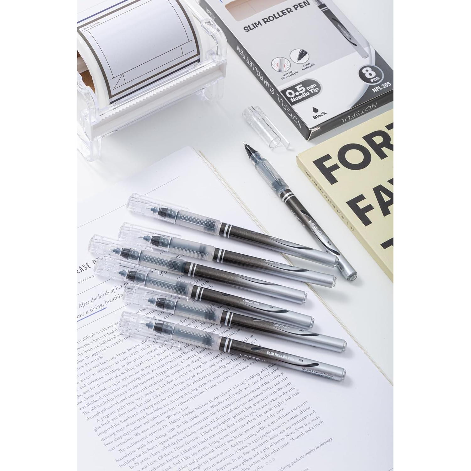 Bolígrafos Roller Ball Noteful 0.5mm Negro - Paquete de 8