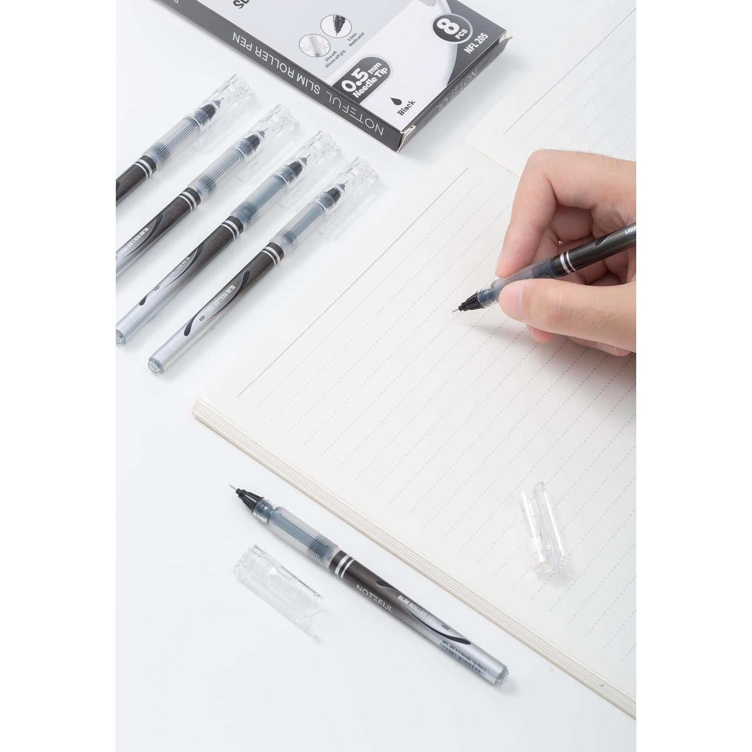 Bolígrafos Roller Ball Noteful 0.5mm Negro - Paquete de 8