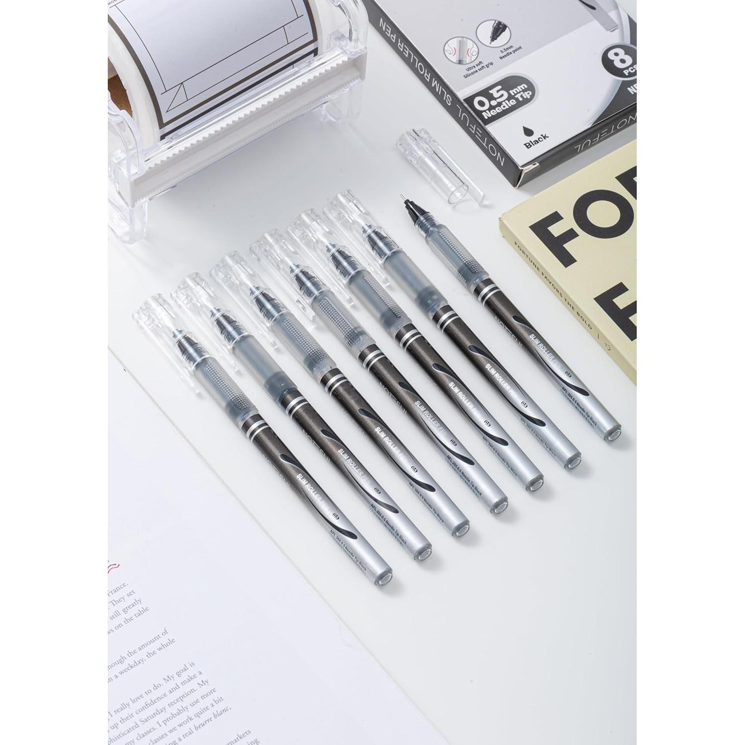 Bolígrafos Roller Ball Noteful 0.5mm Negro - Paquete de 8