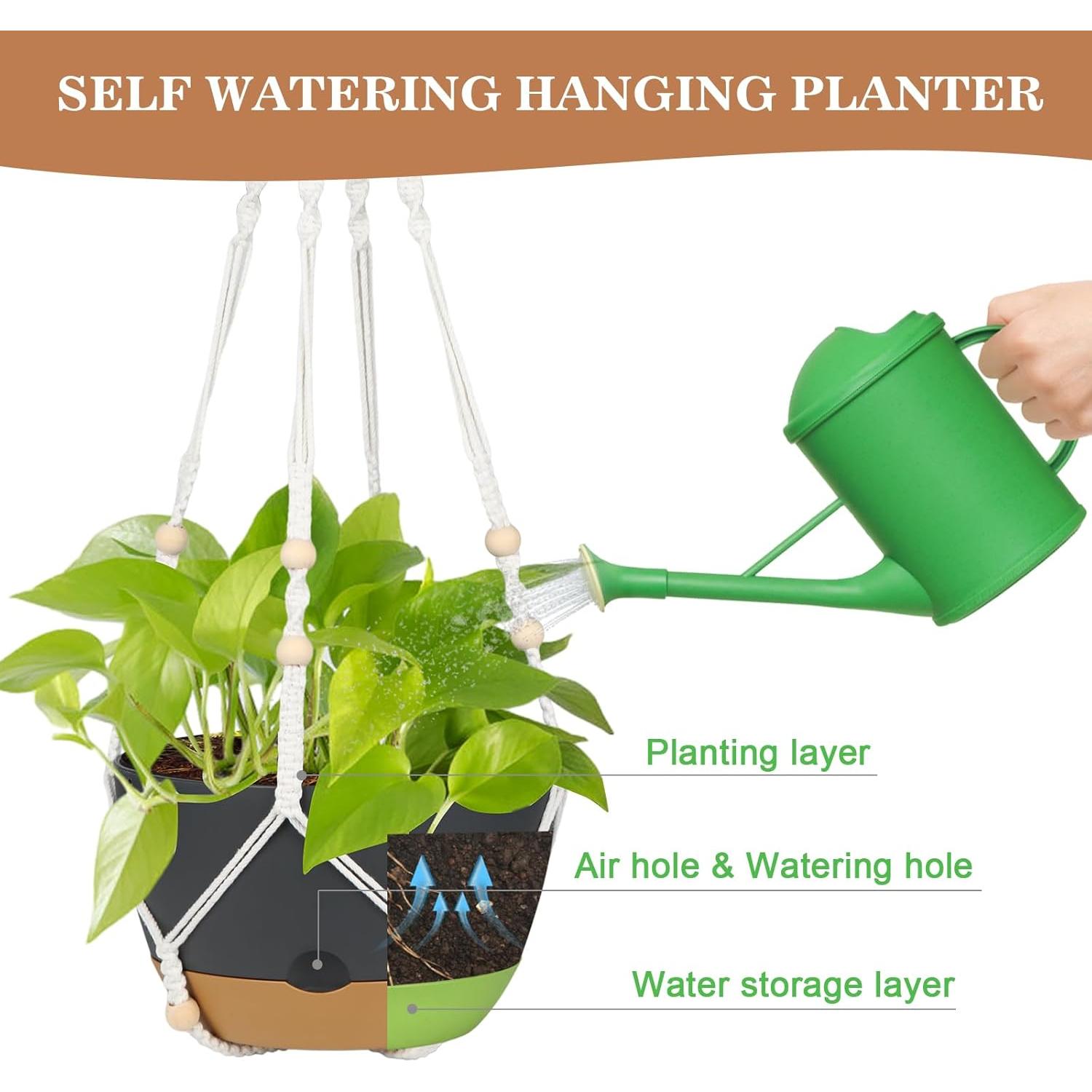 Juego de 3 Macetas Colgantes Autorriego Boochcom - Negro