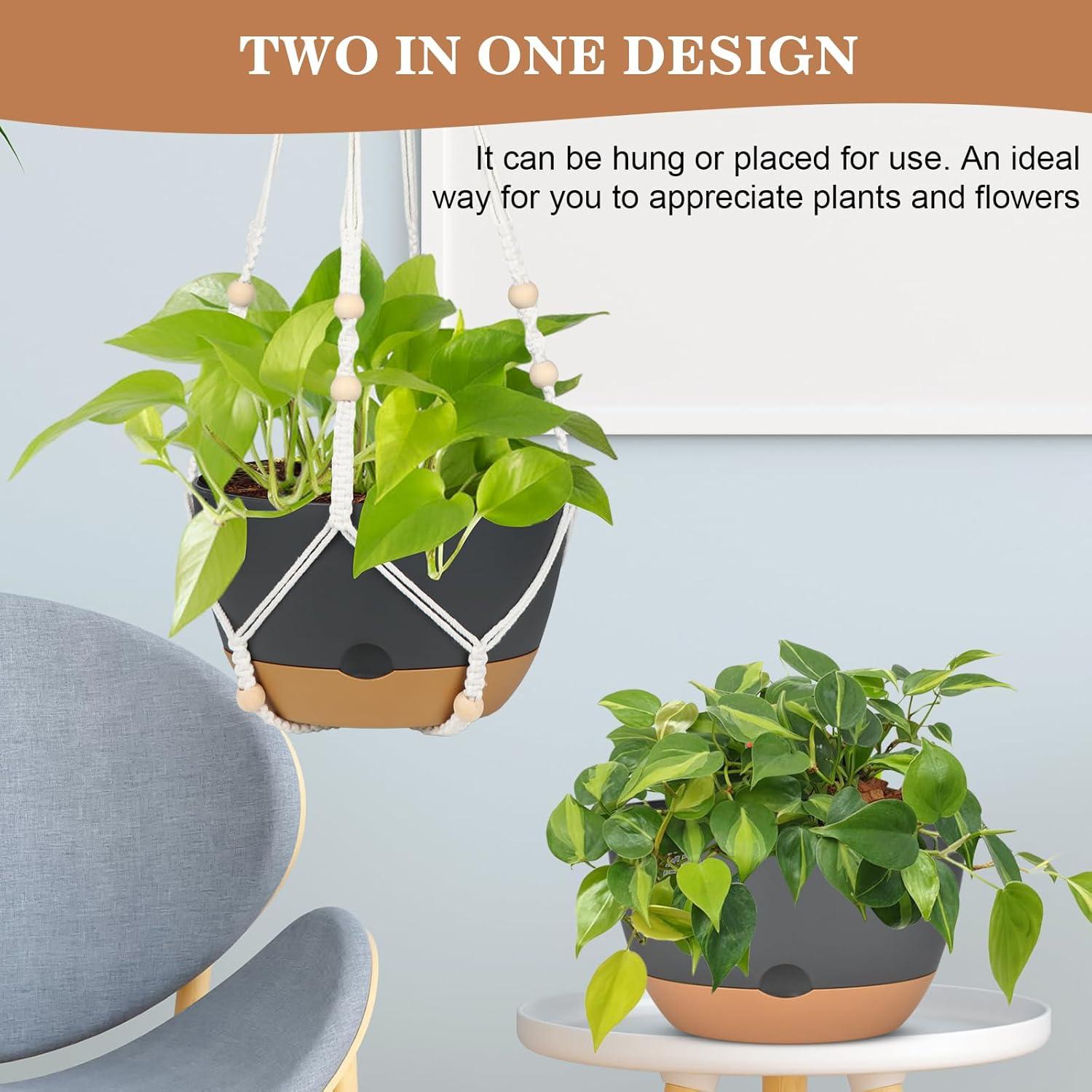 Juego de 3 Macetas Colgantes Autorriego Boochcom - Negro