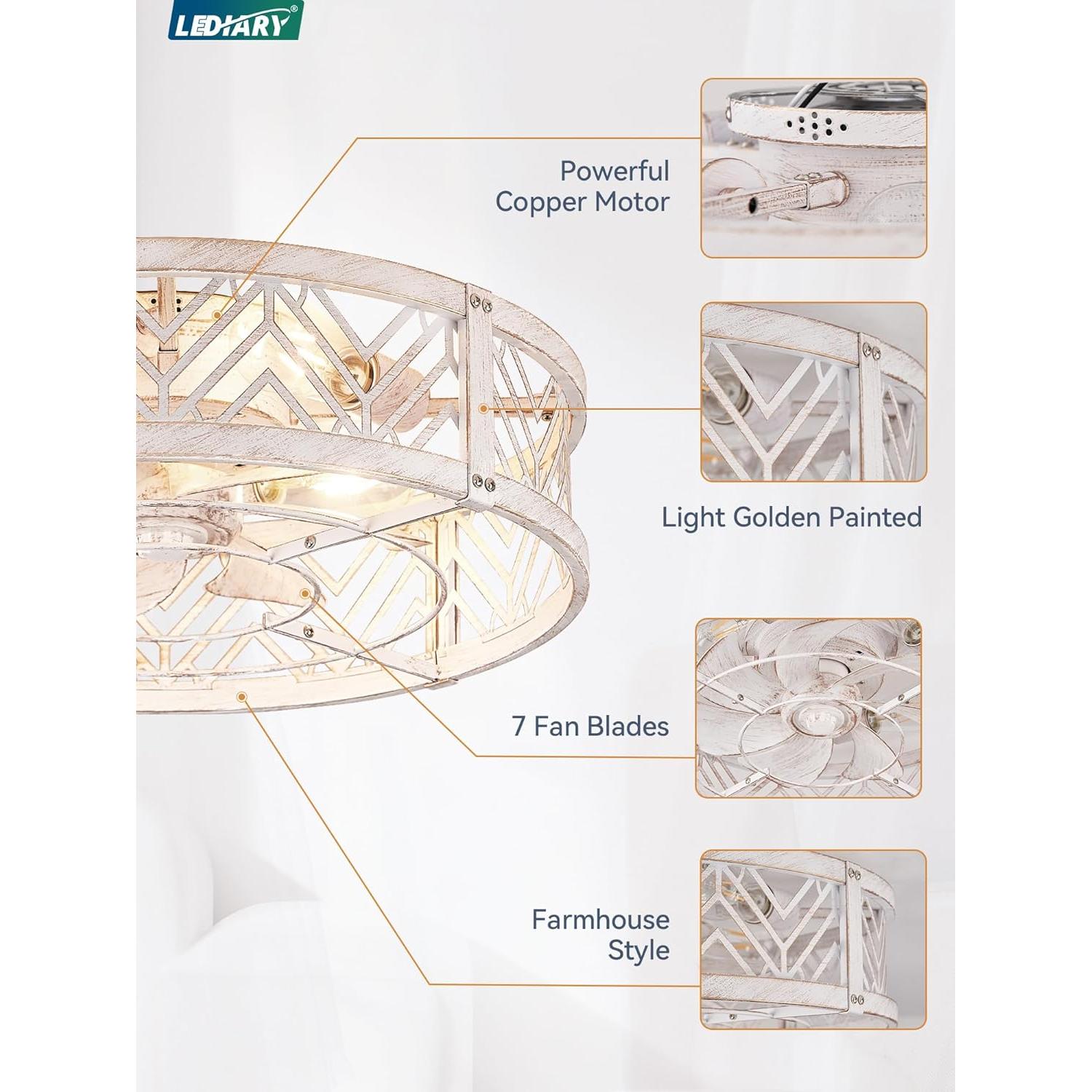 Ventilador de Techo LEDIARY 50.8 cm con Luz y Control Remoto