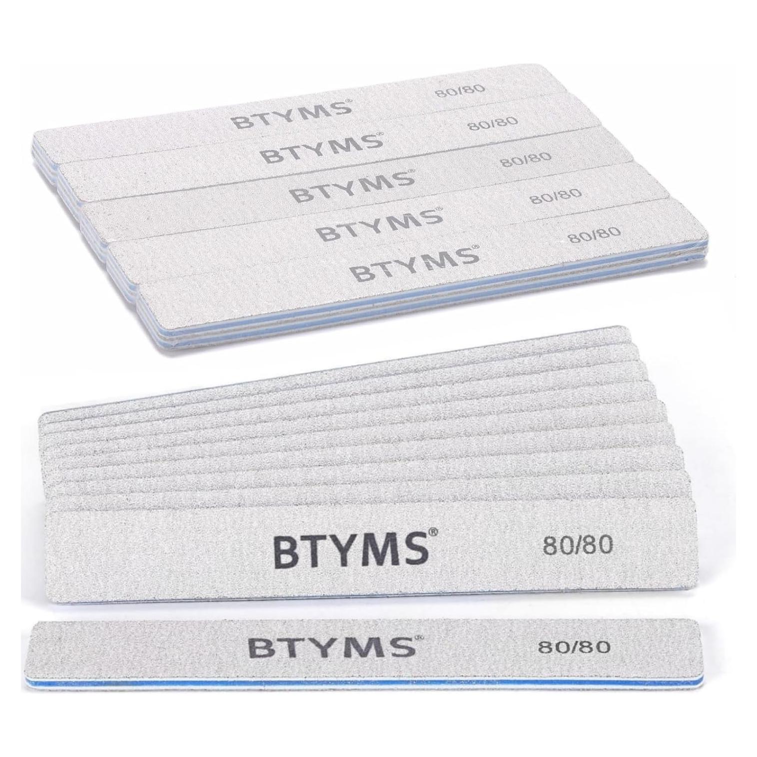 10 Limas de Uñas Rectangulares 80/80 Grano BTYMS para Acrílicas