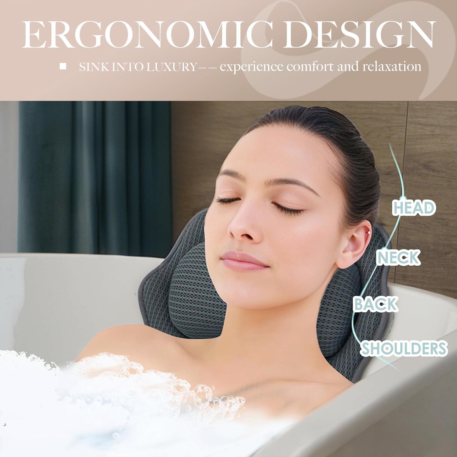 Almohada de Baño Joeyset 5D Gris, Soporte Ergonómico y Antideslizante