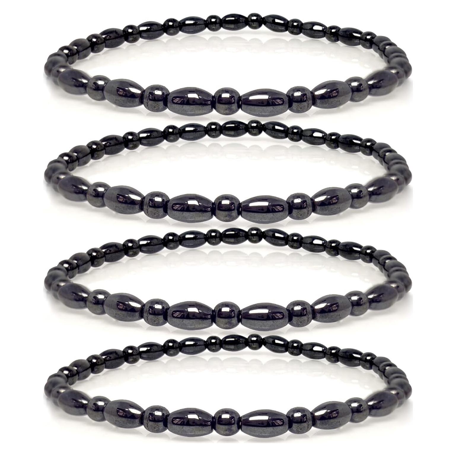 Conjunto de 4 Pulseras de Tobillo Hion de Hematita y Obsidiana Negra