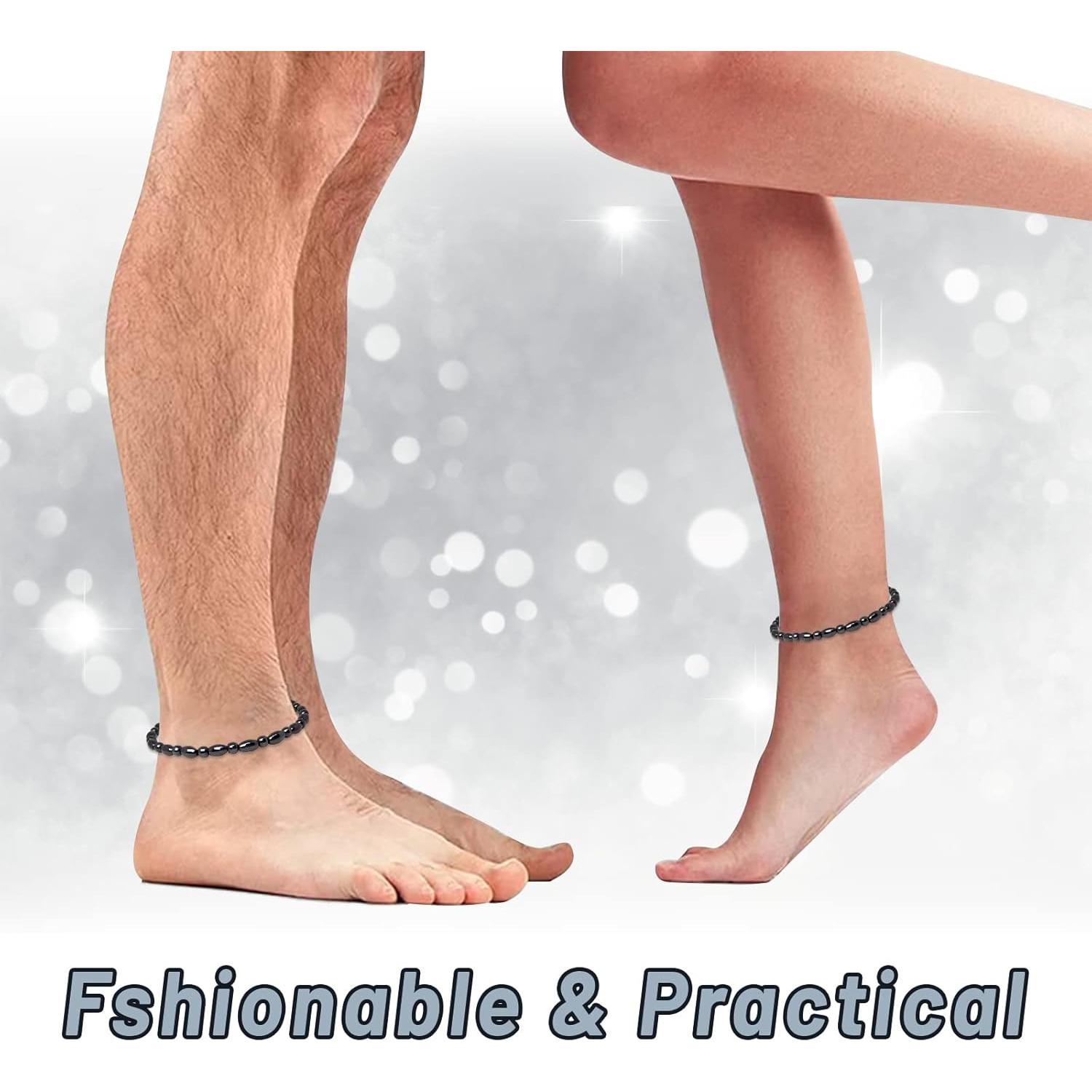 Conjunto de 4 Pulseras de Tobillo Hion de Hematita y Obsidiana Negra