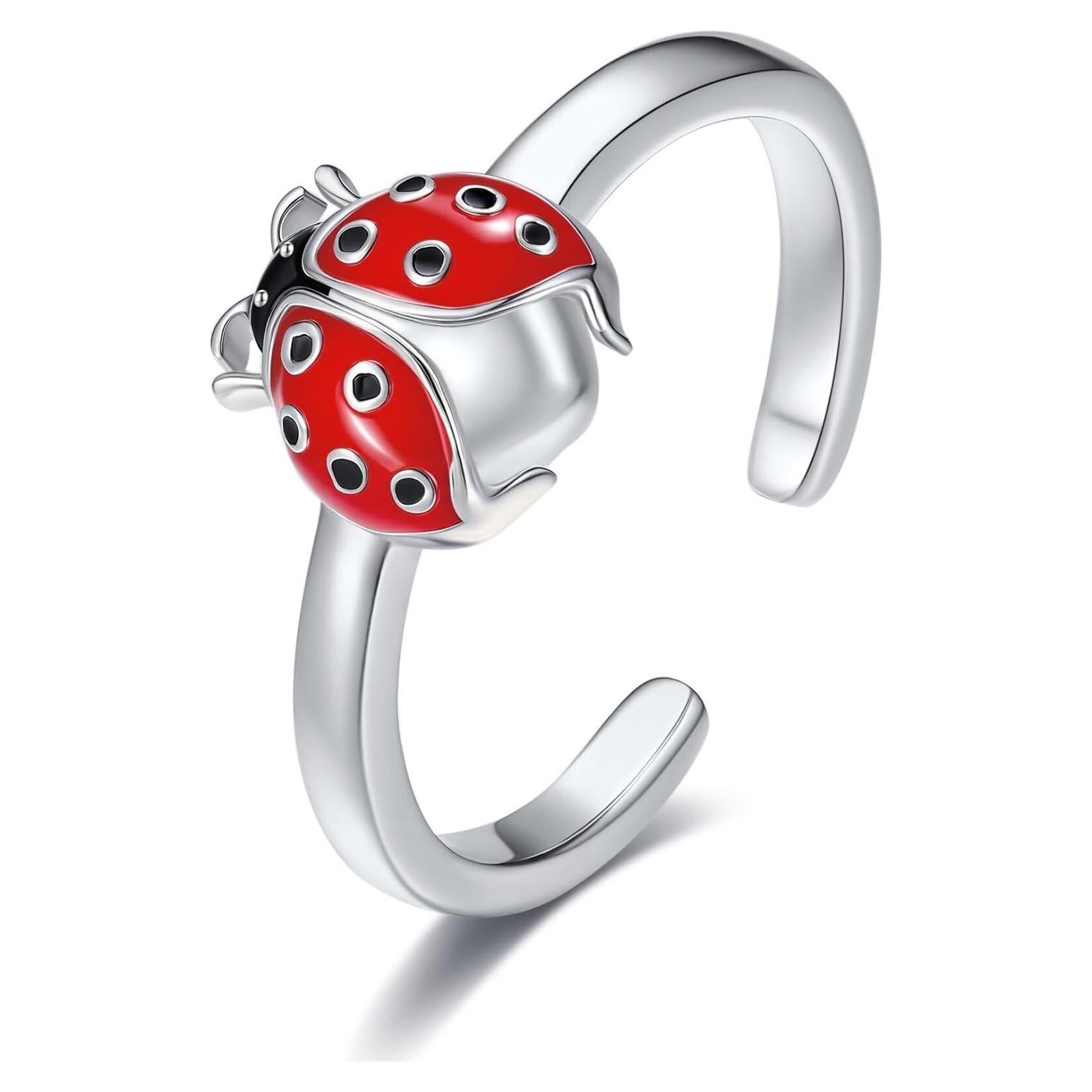 Anillo de dedo del pie ajustable de plata esterlina Mariquita