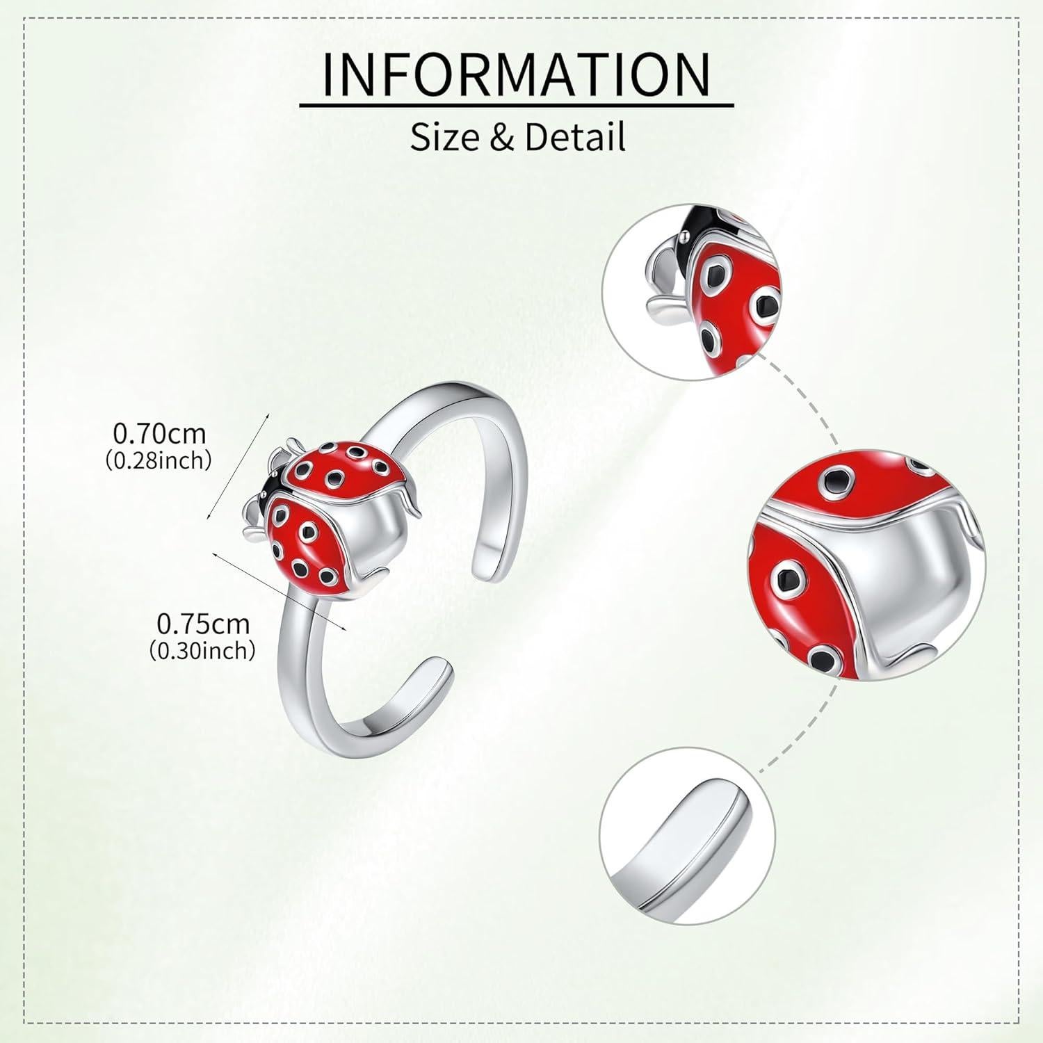 Anillo de dedo del pie ajustable de plata esterlina Mariquita