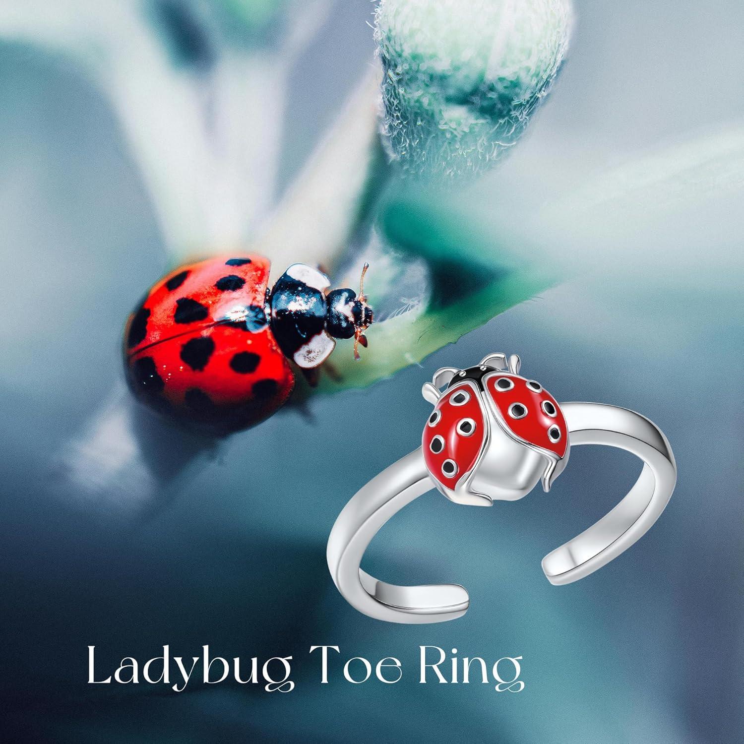 Anillo de dedo del pie ajustable de plata esterlina Mariquita