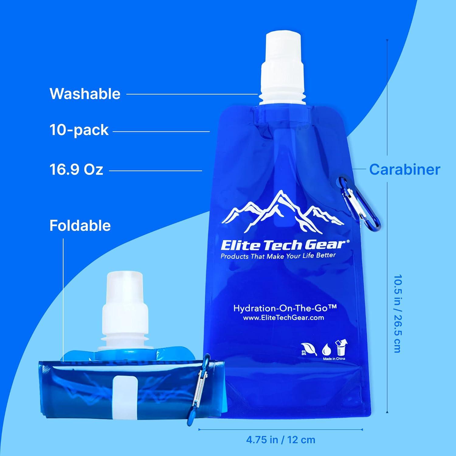 Botella de Agua Plegable Elite Tech Gear 0.5L 10 Piezas