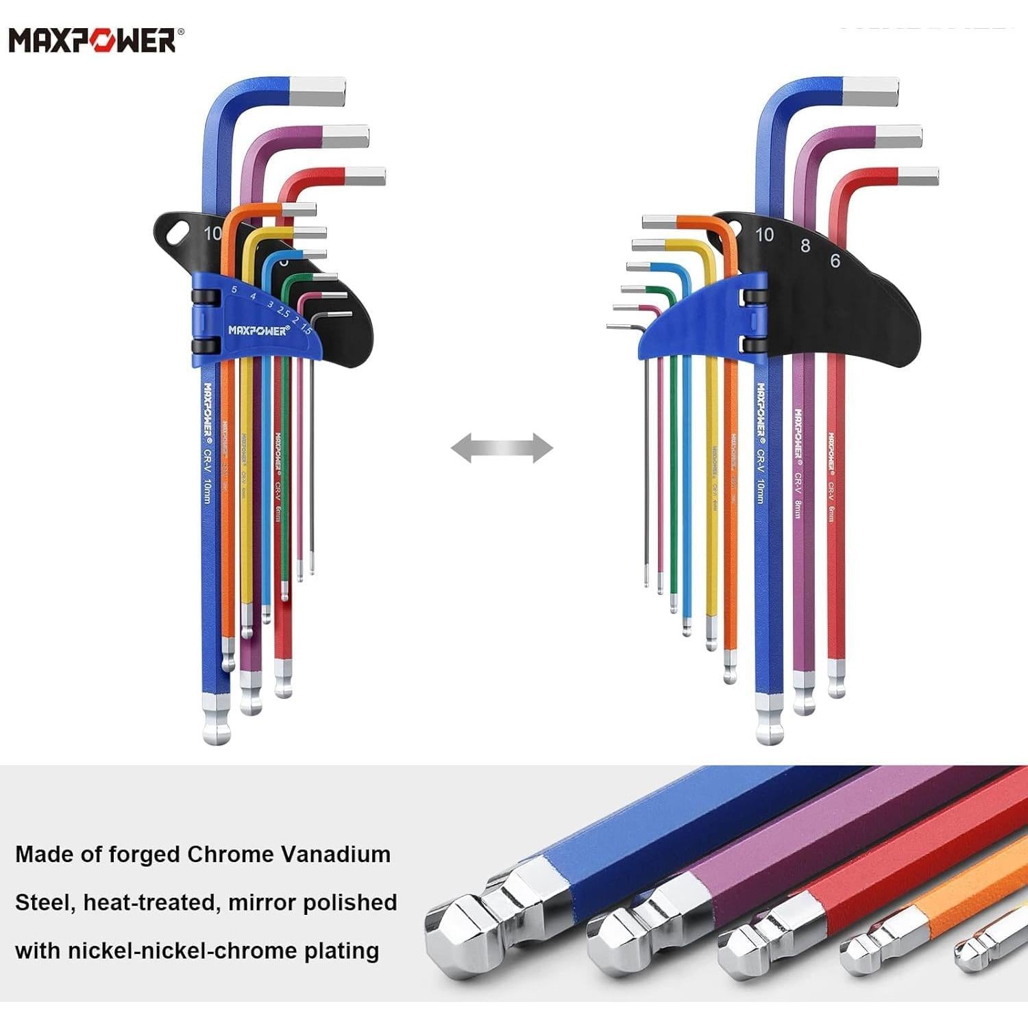 Juego de Llaves Allen MAXPOWER 18 Piezas Acero Cromo Vanadio