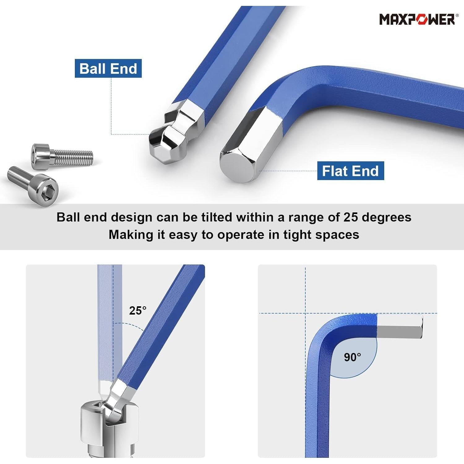 Juego de Llaves Allen MAXPOWER 18 Piezas Acero Cromo Vanadio