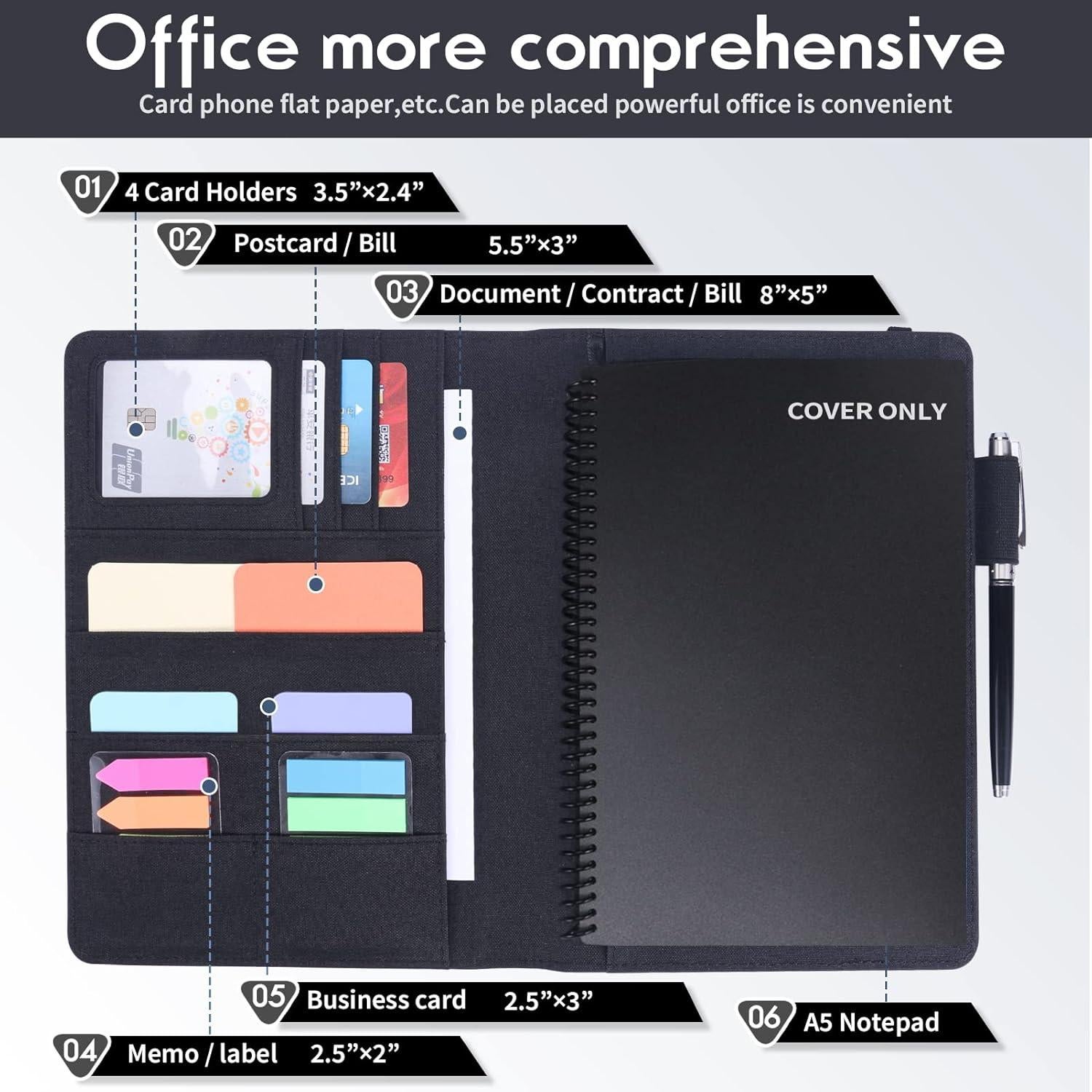 Cubierta de cuaderno A5 Ditiord negra impermeable con bolsillos