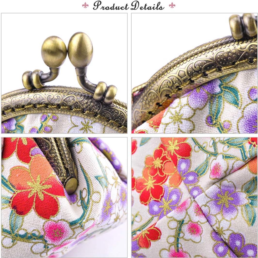 Monedero Vintage Oyachic Beige con Cierre de Beso 6.9x11.9cm