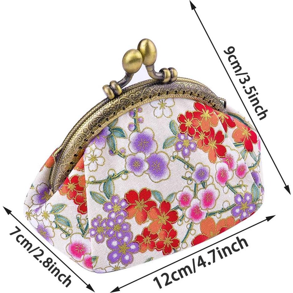 Monedero Vintage Oyachic Beige con Cierre de Beso 6.9x11.9cm