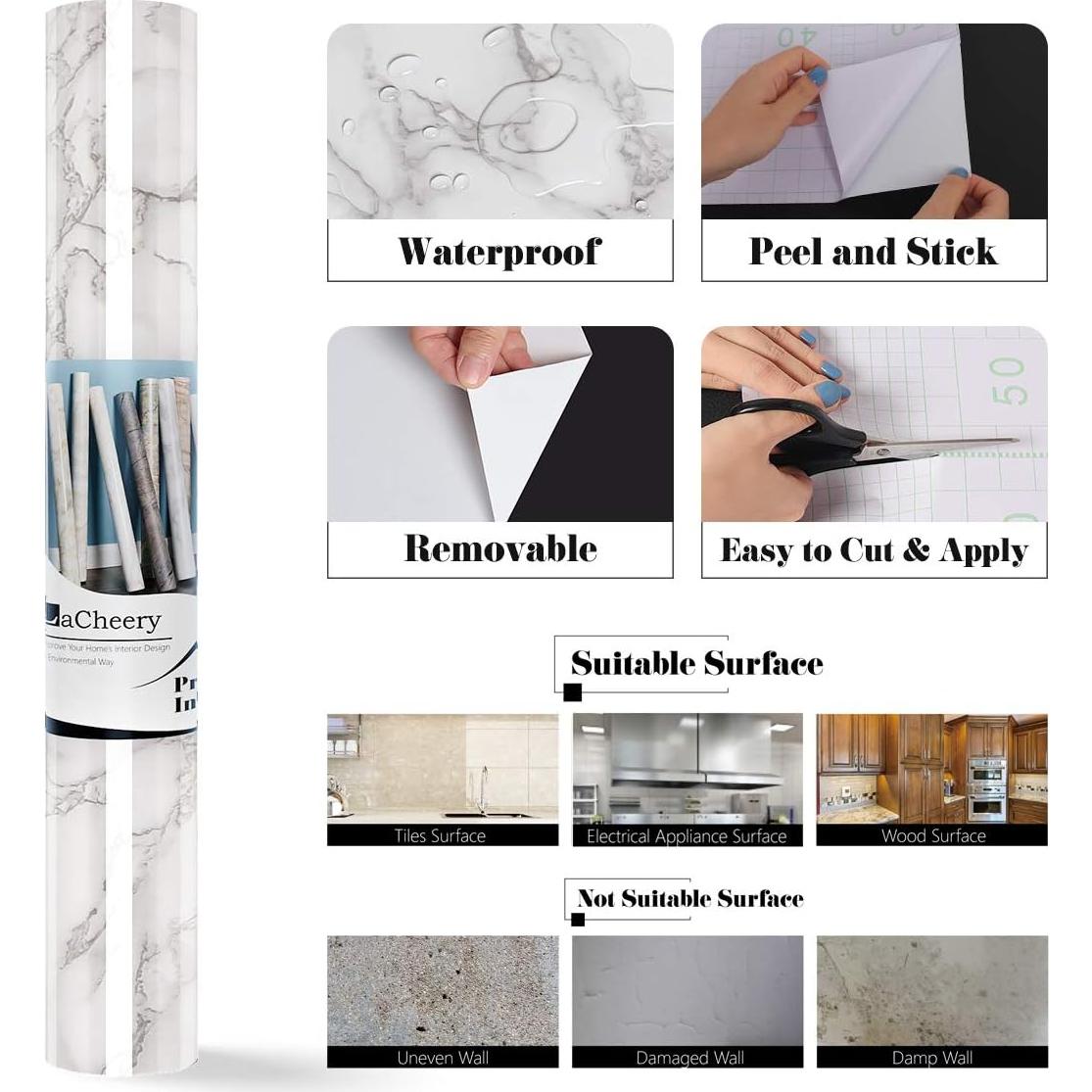 Papel Contacto LACHEERY Mármol Blanco y Gris 0.81 m²