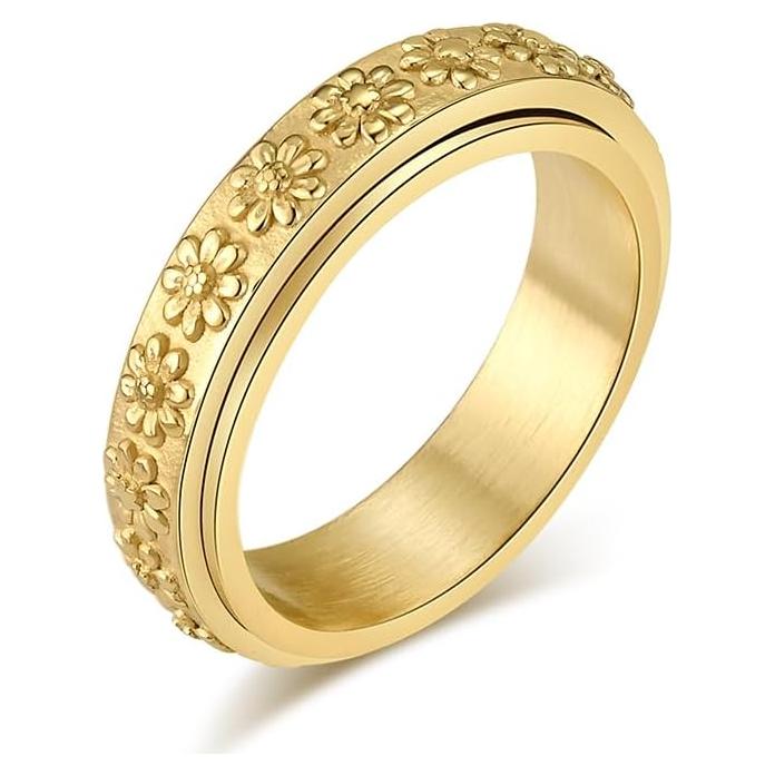 Anillo de Ansiedad IFUAQZ Oro 6MM Acero Inoxidable Floral