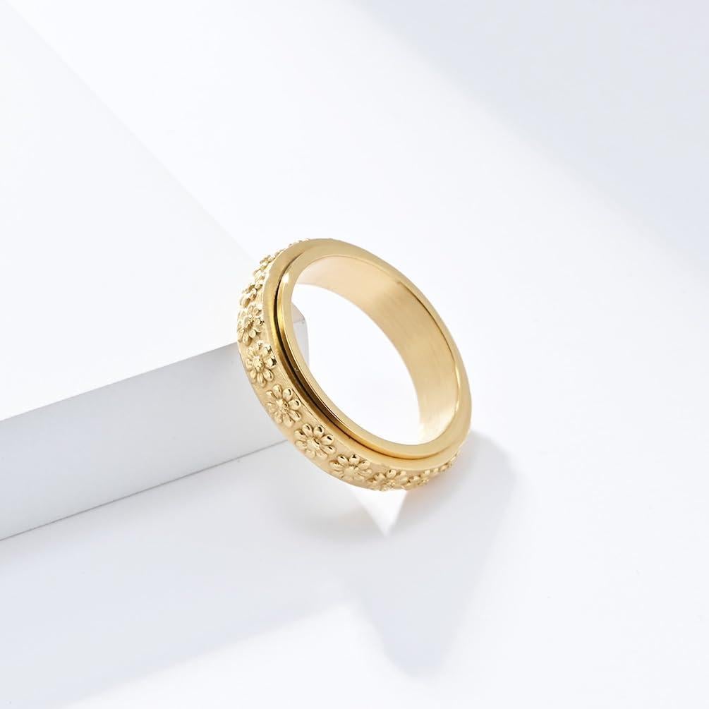 Anillo de Ansiedad IFUAQZ Oro 6MM Acero Inoxidable Floral