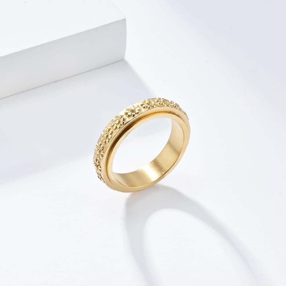 Anillo de Ansiedad IFUAQZ Oro 6MM Acero Inoxidable Floral