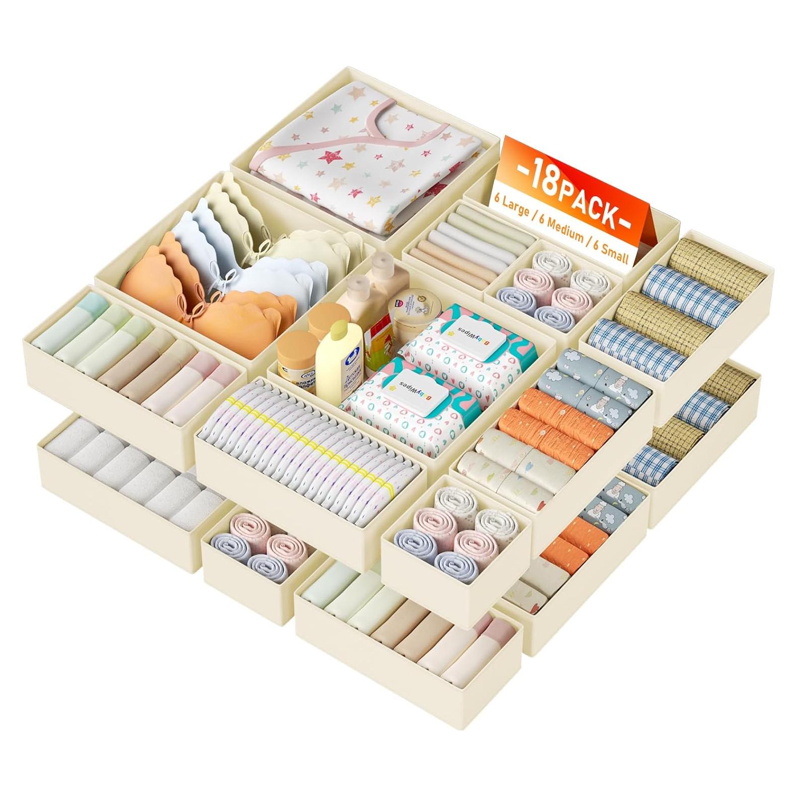 Organizador de Cajones DIMJ - 18 Piezas Beige para Ropa